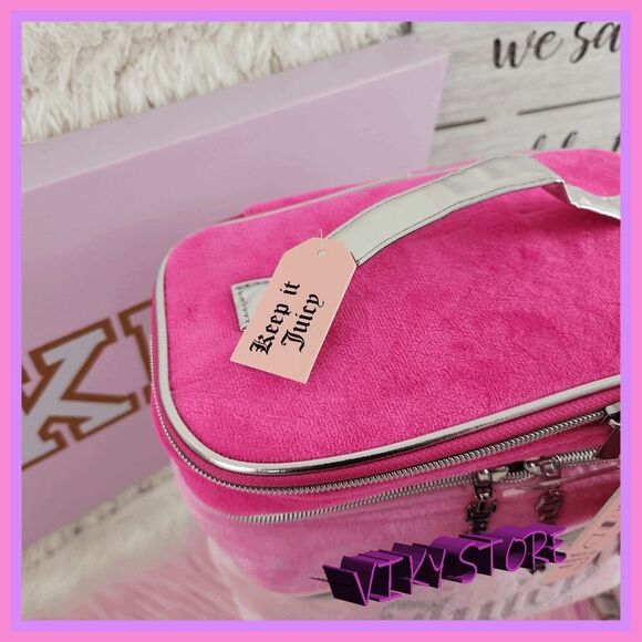 💕 NWT Juicy Couture Pink Velvet Tiered Train Case w/ Rhinestones #7200 💕 - Picture 5 of 7